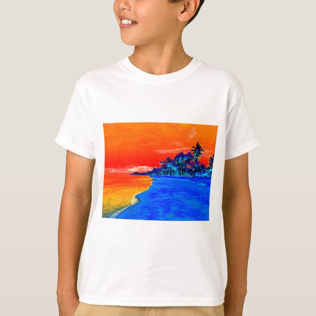 Pop Art Exotic Beach Palmen T-Shirt (Vorderseite)