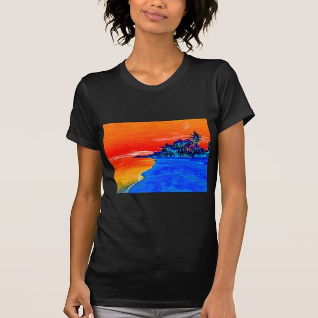Pop Art Exotic Beach Palmen T-Shirt (Vorderseite)