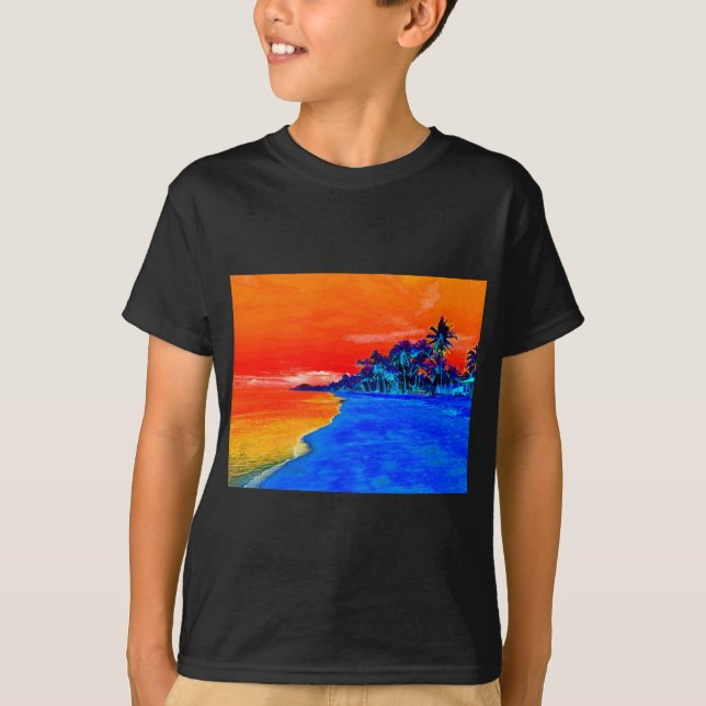 Pop Art Exotic Beach Palmen T-Shirt (Vorderseite)
