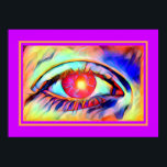 Pop Art Eyes wie ein flame Bold Psychedelic Poster<br><div class="desc">Dies ist ein cooles Pop-Kunstdesign mit einem psychedelischen Auge,  das mit lebhaften Farben brennt und scheint,  als gäbe es eine Flamme im Schüler mit einem orangefarbenen Rahmen und einem lila Hintergrund.</div>