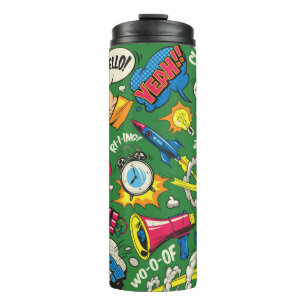 Pop Art farbenfrohe nahtlose Muster mit Comic Spee Thermosbecher