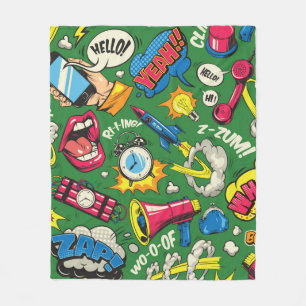 Pop-Art farbenfrohes nahtloses Muster mit Comic-Sp Fleecedecke