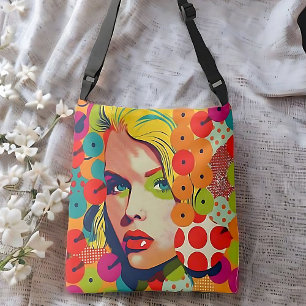 Pop Art Female Face Vibrant Pattern  Tragetaschen Mit Langen Trägern