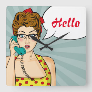 Pop Art Female Quadratische Wanduhr