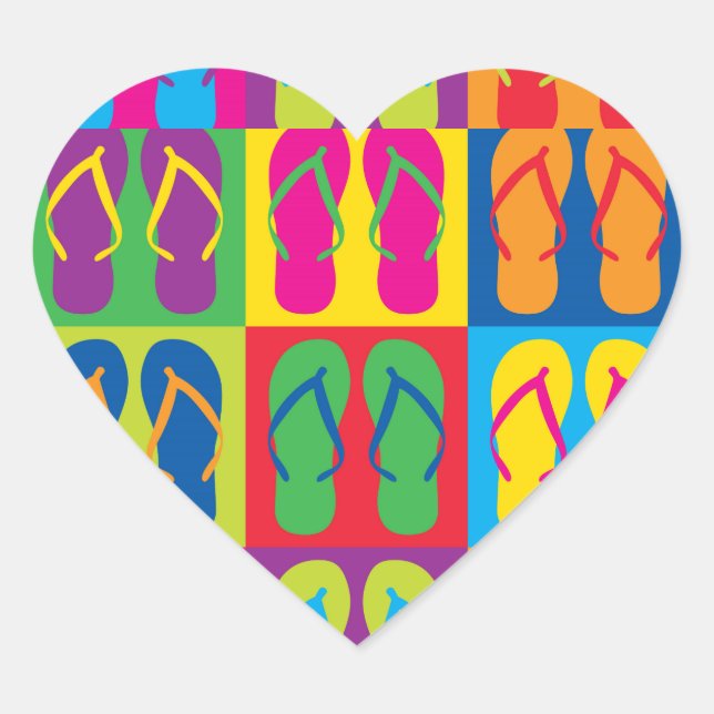 Pop Art Flip Flops Herz-Aufkleber (Vorderseite)