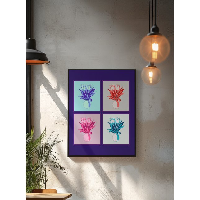 Pop Art Floral Quartett: Lebhafte Tulips in einer  Poster (Von Creator hochgeladen)