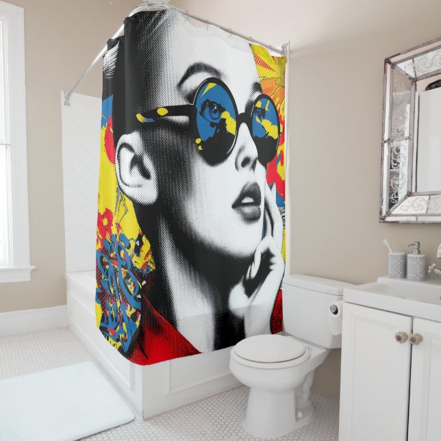 Pop-Art-Frau mit Sonnenbrille Duschvorhang (Beispiel)