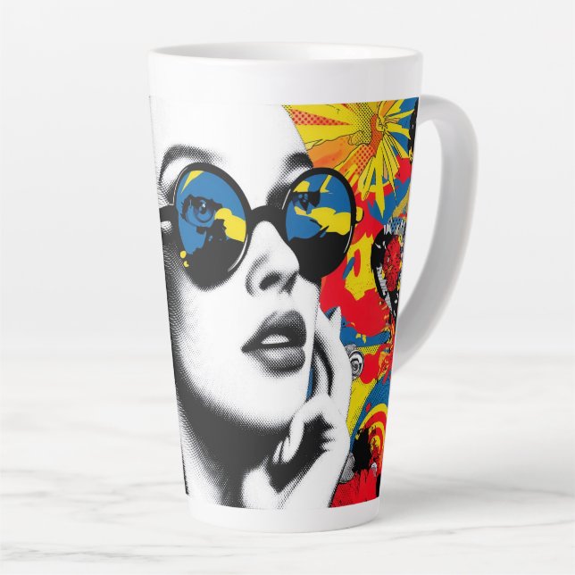 Pop-Art-Frau mit Sonnenbrille Milchtasse (Rechte Ecke)