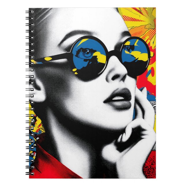 Pop-Art-Frau mit Sonnenbrille Notizblock (Vorderseite)