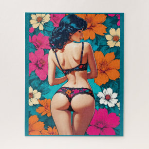 Pop Art freches Mädchen in floraler Unterwäsche Te Puzzle
