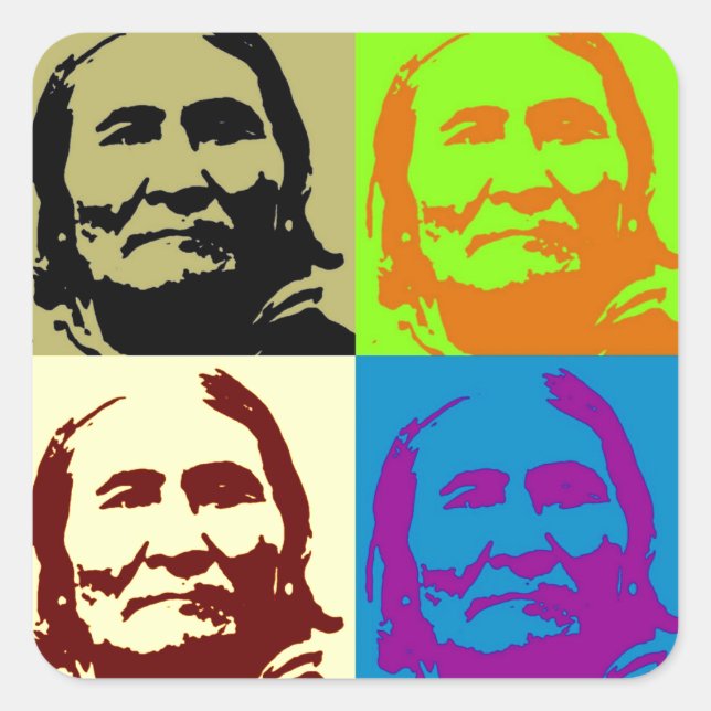 Pop Art Freedom Fighter Geronimo Quadratischer Aufkleber (Vorderseite)