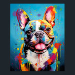 Pop Art Frenchie Poster<br><div class="desc">Bringen Sie Freude und Farbe in Ihren Raum mit diesem lebendigen, malerischen Porträt eines französischen Bulldoggen. Dieses sehenswerte Stück verwandelt einen geliebten Hundebegleiter in ein Meisterwerk moderner Kunst. In der Leinwand tanzen lebendige Farbtöne, die die spielerische Persönlichkeit des Franzosen zum Leben erwecken. Der atemberaubende blaue Hintergrund macht den farbenfrohen Pop...</div>