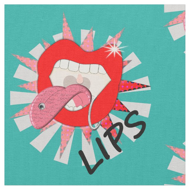Pop Art Funky Bold Red Lips Piercings Novelty Stoff (Nahaufnahme)