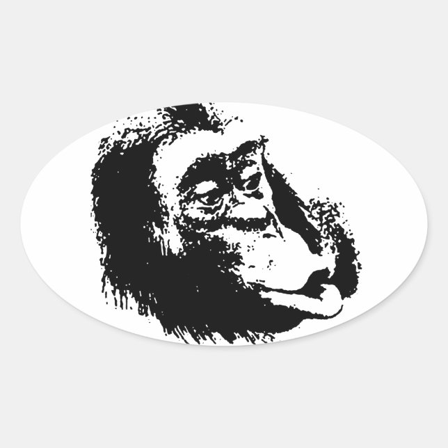 Pop Art Funny Chimpanzee Ovaler Aufkleber (Vorderseite)