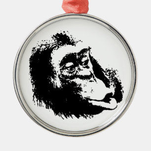 Pop Art Funny Chimpanzee Silbernes Ornament