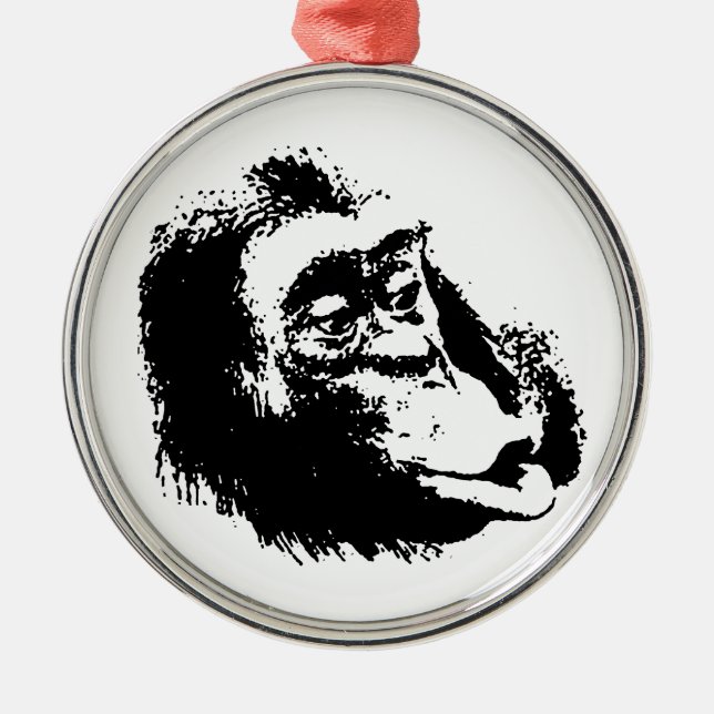 Pop Art Funny Chimpanzee Silbernes Ornament (Vorne)