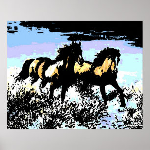 Pop-Art Galoppierende Pferde Druckplakat Poster