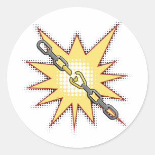 Pop Art gebrochen Kettenexplosion kühne Comic Stil Runder Aufkleber