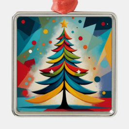 Pop Art Geometric Christmas Feathered Branches Ornament Aus Metall