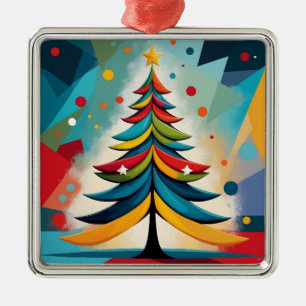 Pop Art Geometric Christmas Feathered Branches Ornament Aus Metall