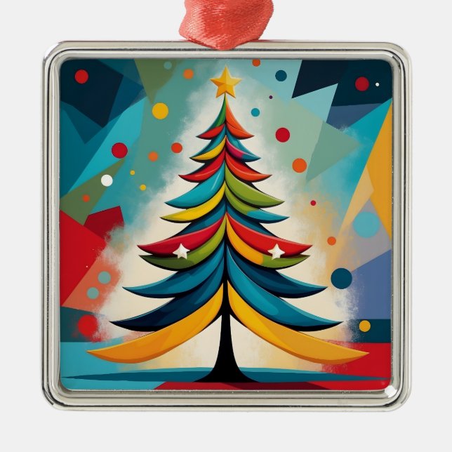 Pop Art Geometric Christmas Feathered Branches Ornament Aus Metall (Vorne)