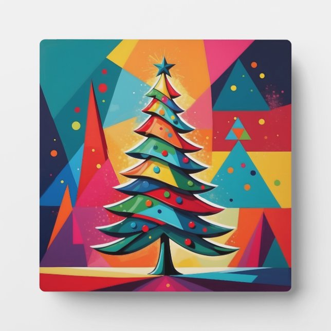 Pop Art Geometric Layered Christmas Tree  Fotoplatte (Vorderseite)