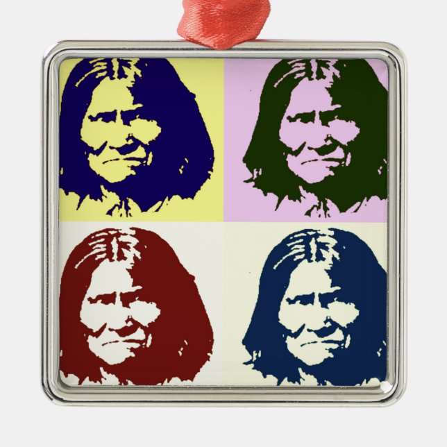 Pop Art Geronimo Silbernes Ornament (Vorne)