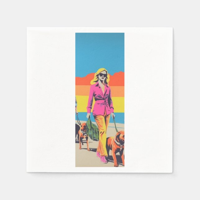 Pop-Art-Geschenk, Strandhundespaziergang Serviette (Vorderseite)