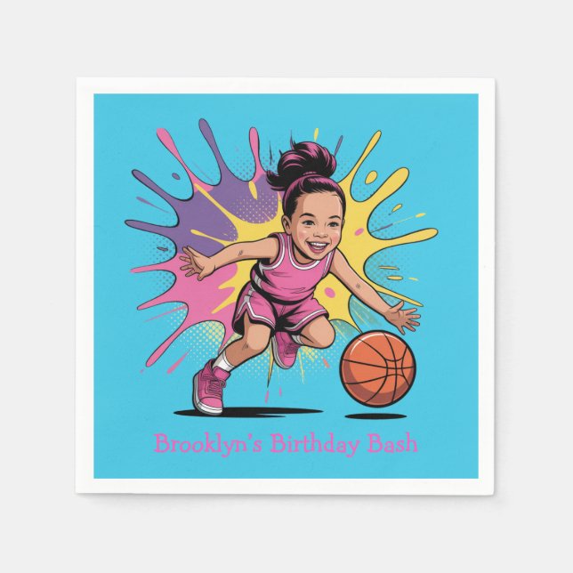Pop Art Girl Basketball Geburtstagsbash Serviette (Vorderseite)