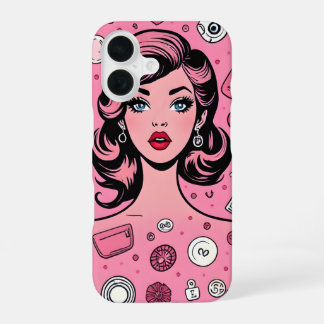 Pop Art Girl Case rosa Gehäuse Design iPhone 16 Hülle