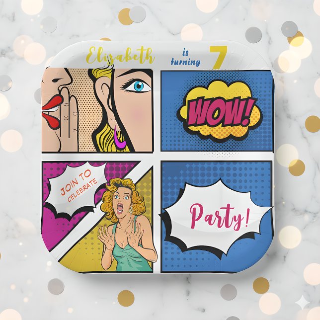 Pop Art Girl Comic Geburtstag Pappteller (Von Creator hochgeladen)