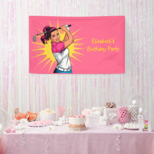 Pop Art Girl Golfer Geburtstagsparty Banner