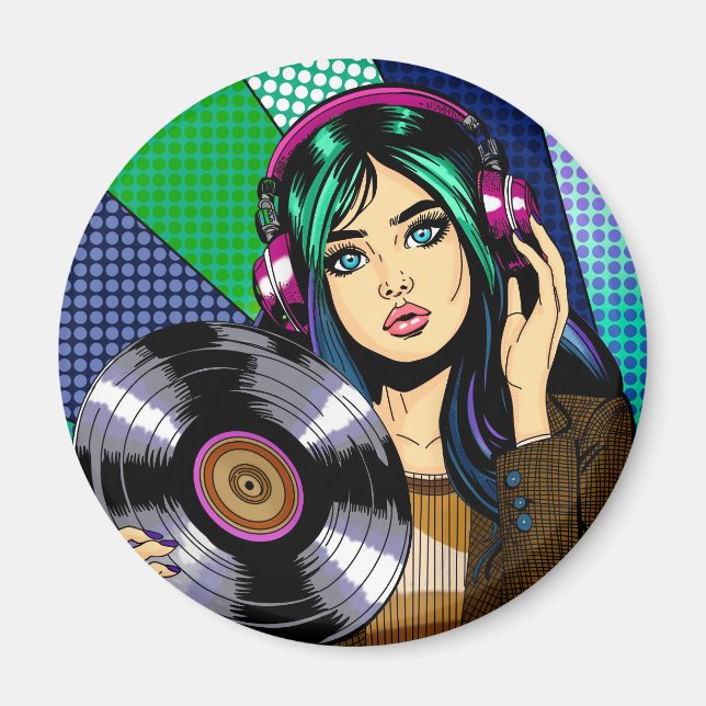 Pop Art Girl mit Aufnahme Magnet (Vorne)