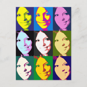 Pop Art Girl Portrait Profil Farbiges Muster Postkarte