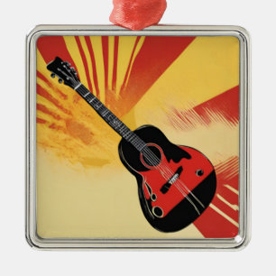 Pop-Art-Gitarrenmalerei-Illustration Vintage Retro Ornament Aus Metall