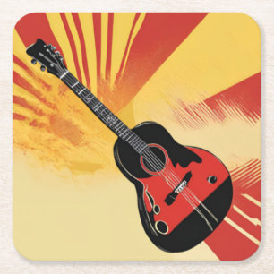 Pop-Art-Gitarrenmalerei-Illustration Vintage Retro Rechteckiger Pappuntersetzer