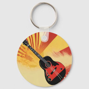 Pop-Art-Gitarrenmalerei-Illustration Vintage Retro Schlüsselanhänger