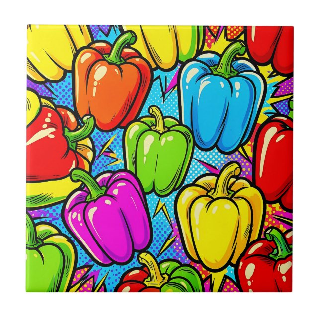 Pop-Art-Glockenpaprika-Muster Fliese (Vorderseite)