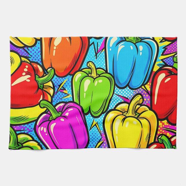Pop-Art-Glockenpaprika-Muster Geschirrtuch (Horizontal)