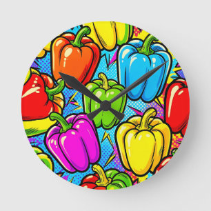 Pop-Art-Glockenpaprika-Muster Runde Wanduhr