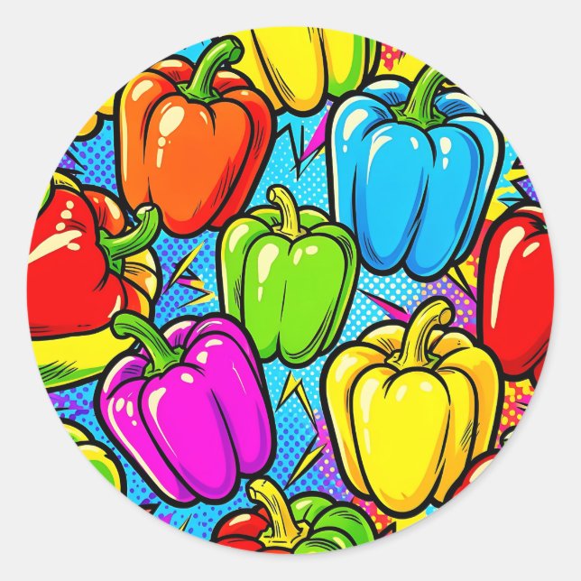 Pop-Art-Glockenpaprika-Muster Runder Aufkleber (Vorderseite)