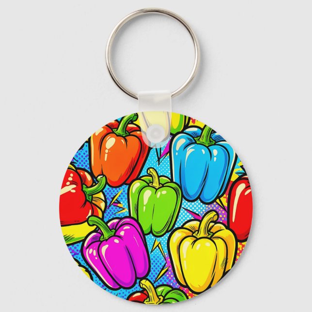 Pop-Art-Glockenpaprika-Muster Schlüsselanhänger (Vorderseite)