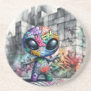 Pop-Art-Graffiti-Alien Getränkeuntersetzer