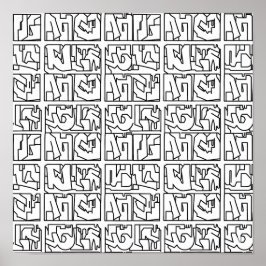 Pop-Art-Graffiti-Gitter-Decoupage-Vorlage Linienku Poster