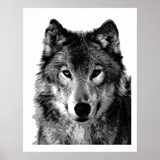 Pop Art Gray Wolf Face Poster Print (Vorne)
