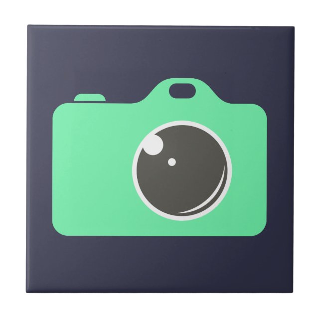 Pop Art Green Camera Blue Fliese (Vorderseite)