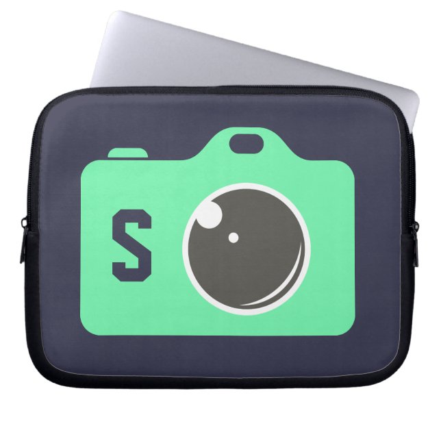 Pop Art Green Camera Blue Monogram Laptopschutzhülle (Vorderseite)