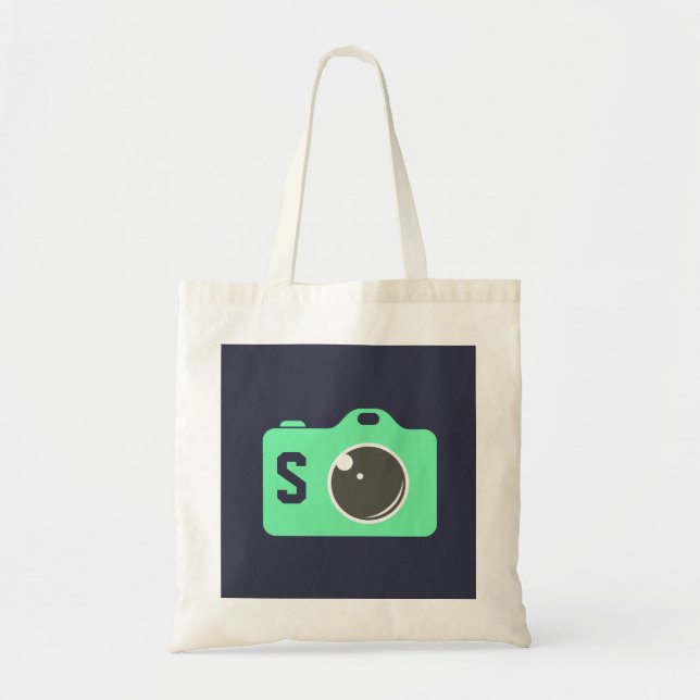 Pop Art Green Camera Blue Monogram Tragetasche (Vorne)