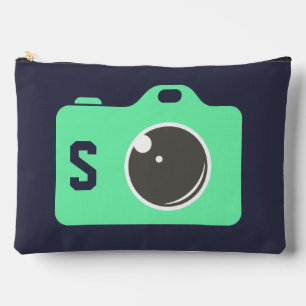Pop Art Green Camera Blue Monogram Zubehörtasche