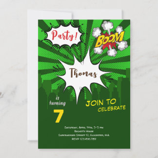 Pop Art Green Comic Geburtstag Einladung